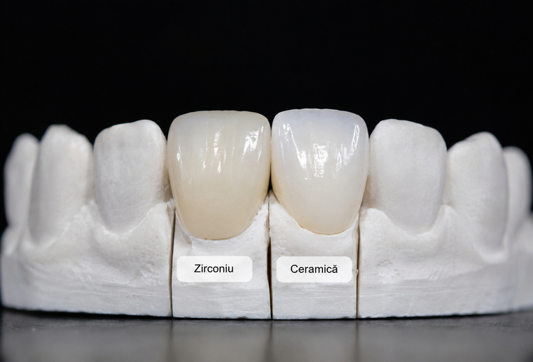 Comparație între coroană dentară din zirconiu și coroană ceramică realizată la STOMESTET Cluj