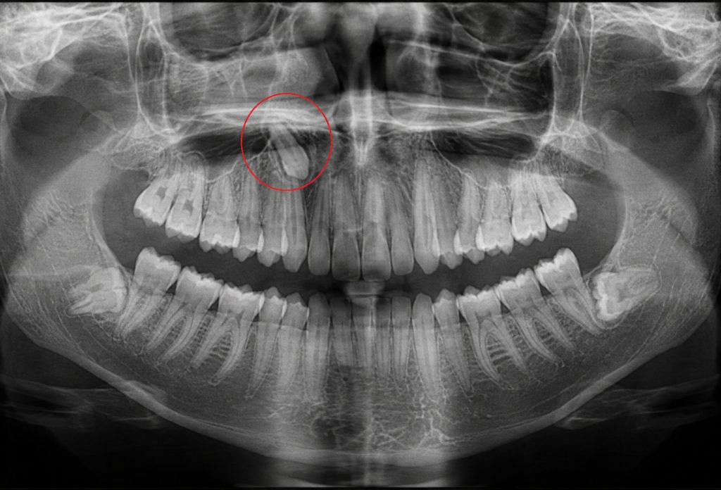 Radiografie dentară pentru diagnosticarea unui canin inclus