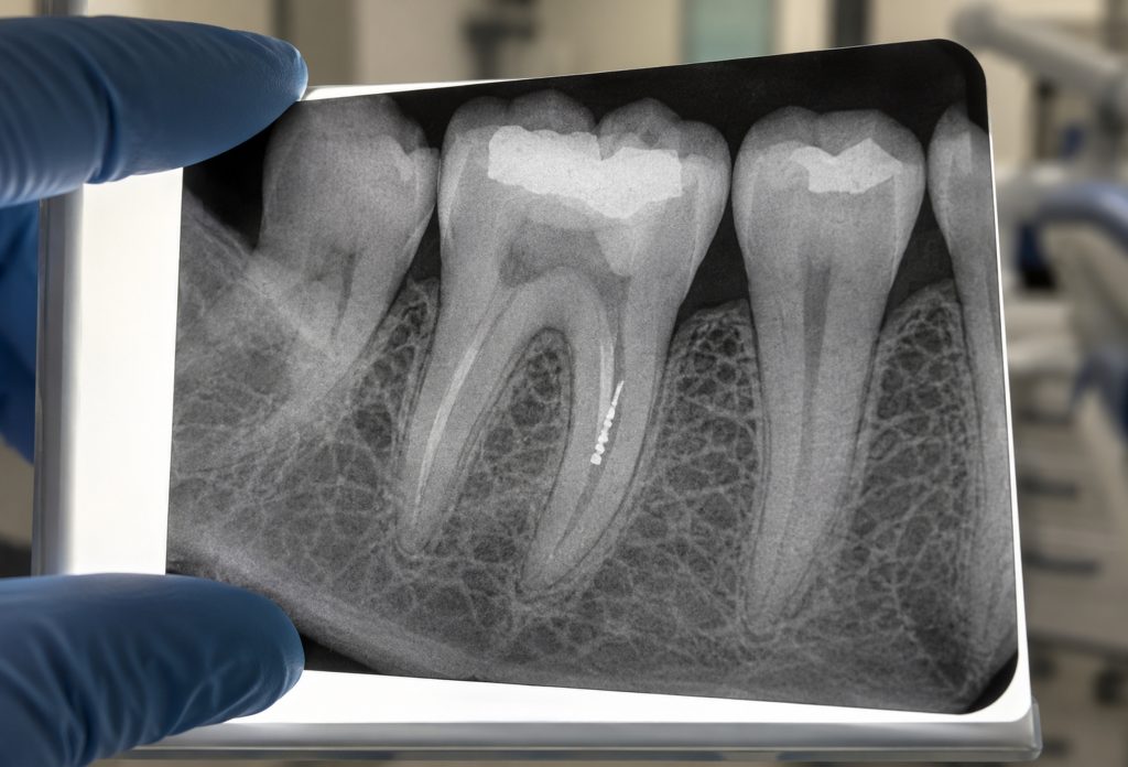 Ac rupt în canalul dintelui, vizibil pe radiografia dentară