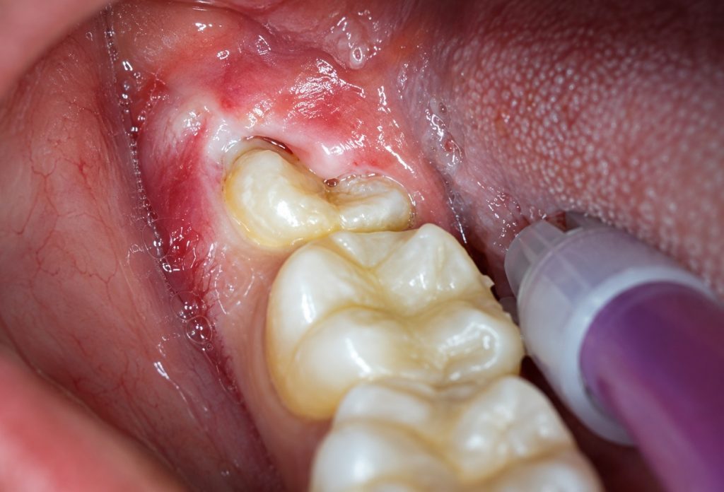 Radiografie dentară cu molar de minte inclus, în poziție orizontală